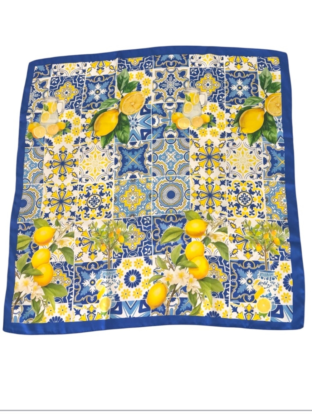 Lemon & Floral Tile Print Scarf NWOT